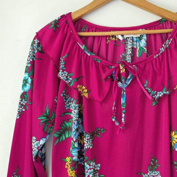 1970s vintage bright floral print ruffle peter pan collar blouse - Picture 3 of 6